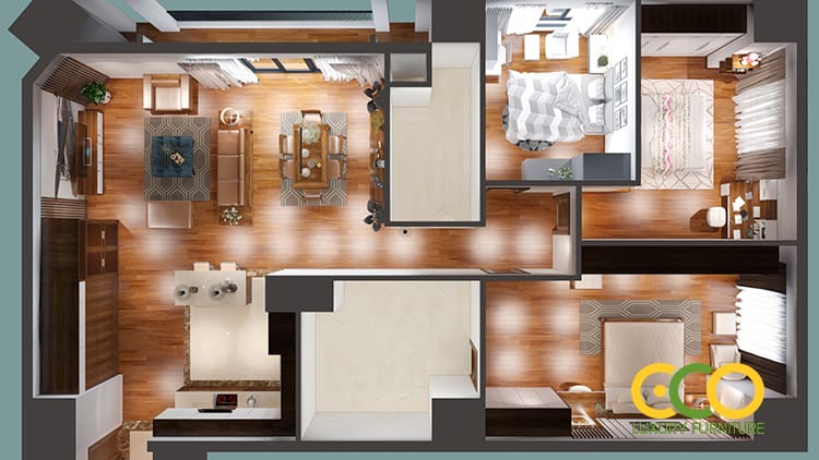 Thiết kế nội thất chung cư 3 ngủ cho đại gia đình 2 Bản thiết kế nội thất chung cư 3 phòng ngủ