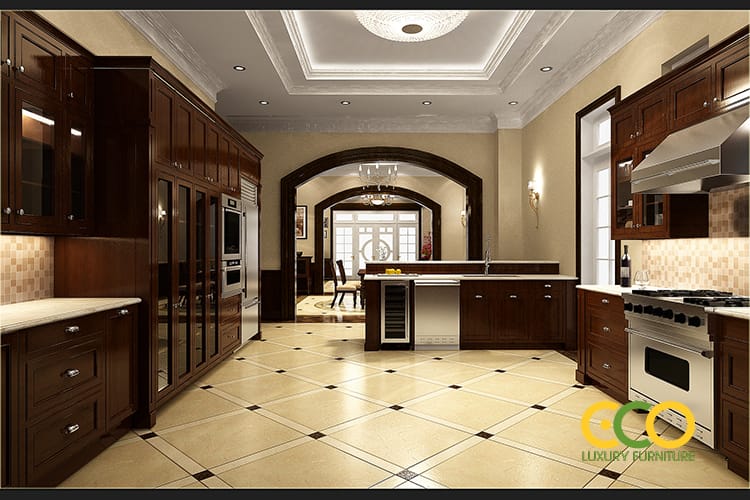 Thiết kế ph&ograve;ng bếp t&acirc;n cổ điển rộng r&atilde;i 