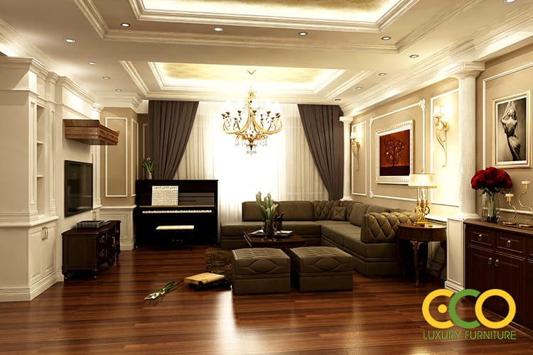 thiết kế ph&ograve;ng kh&aacute;ch sang trọng 