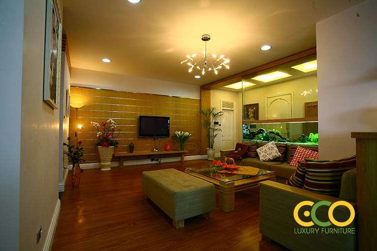 Thiết kế thi công nội thất căn hộ Chị Bình - Trung Hòa, Nhân Chính, Hà Nội 2 không gian phòng khách trầm ấm