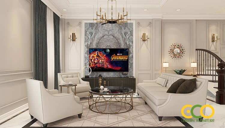 thiết kế phòng khách cổ điển 