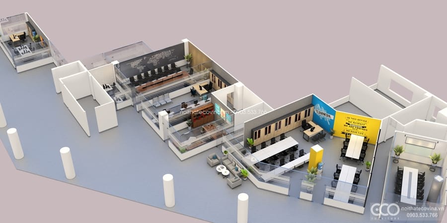 Thiết kế trang trí phòng làm việc tại showroom