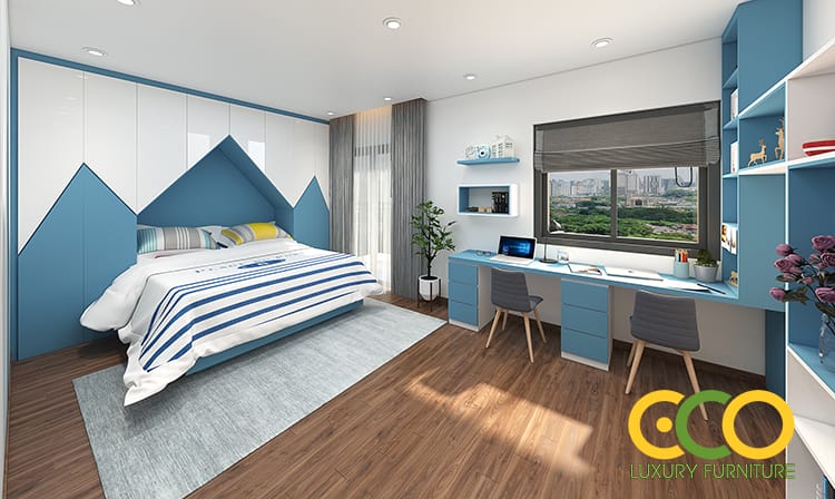 Sửa mới nội thất phòng ngủ con trai biệt thự 