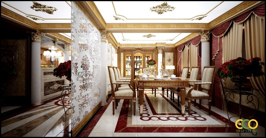 Không gian phòng ăn biệt thự liền kề đẹp