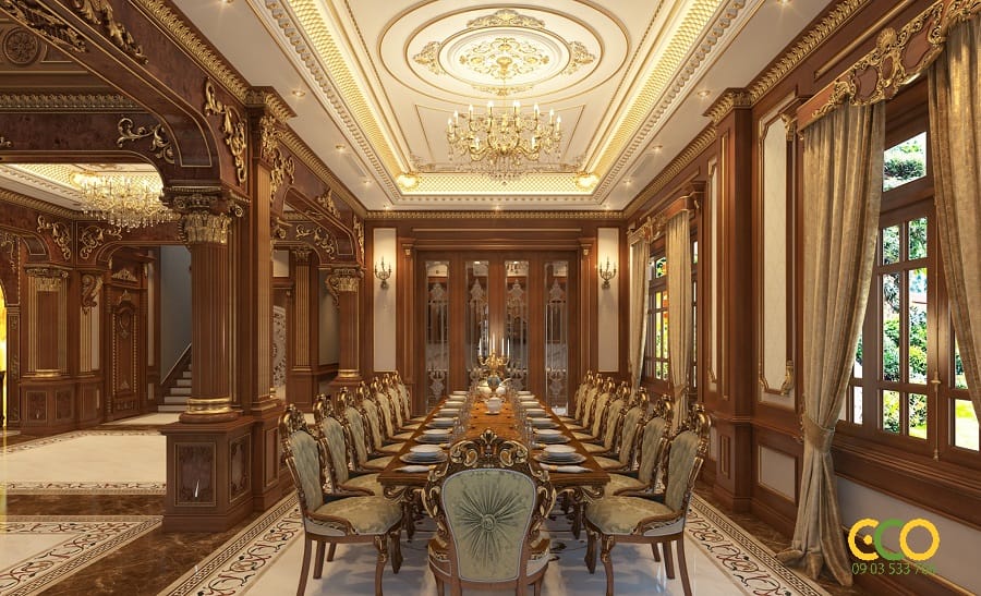 Thiết kế thi công nội thất phòng ăn tân cổ điển đẹp 