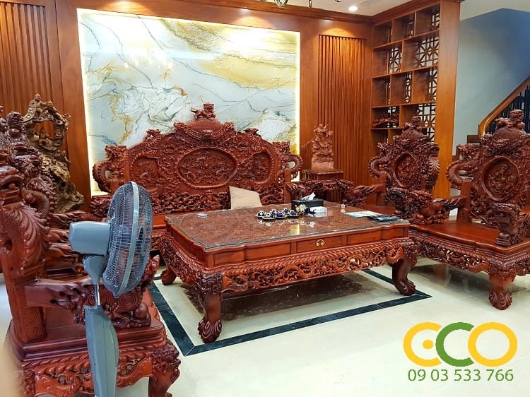 Tư vấn chọn loại gỗ thi công nội thất biệt thự 3 Thiết kế thi công nội thất phòng khách gỗ gõ đỏ tại Nội thất Eco Vina