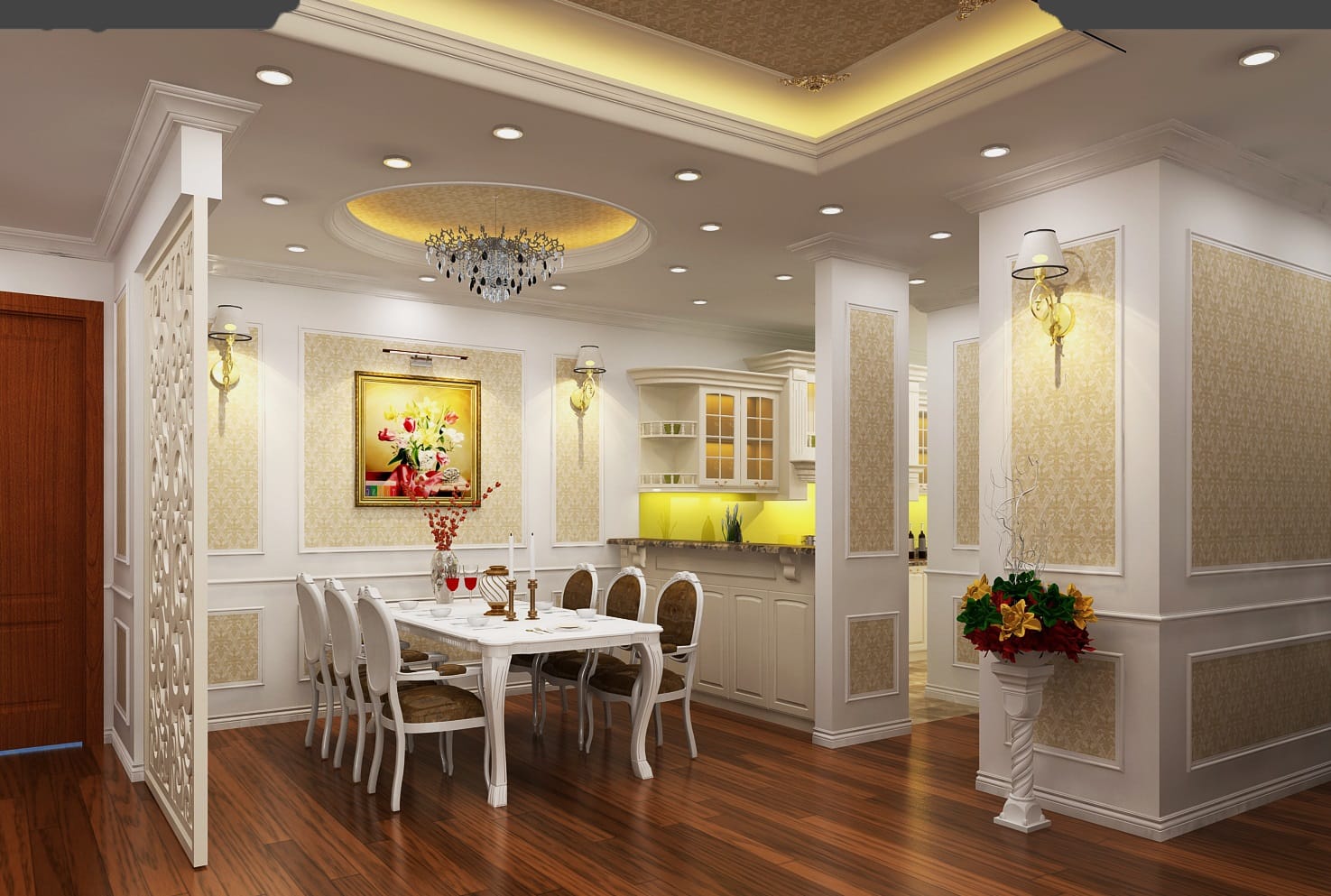 Thiết kế thi công nội thất biệt thự tân cổ điển đẹp 3 Thiết kế nội thất bếp ăn tân cổ điển