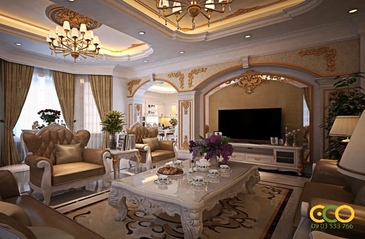 Thiết kế thi công nội thất biệt thự tân cổ điển đẹp 1 Thiết kế nội thất biệt thự tân cổ điển