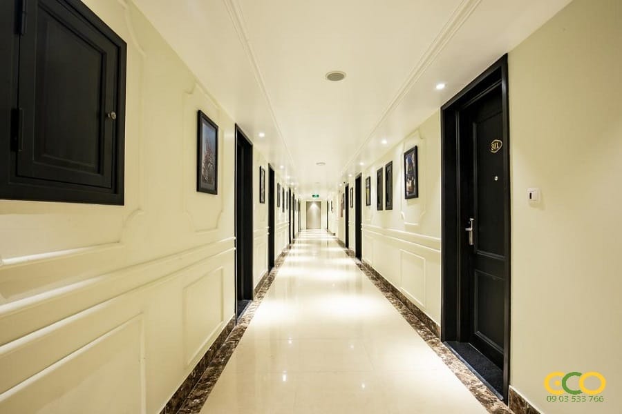 Thiết kế thi công nội thất hành lang khách sạn sang trọng