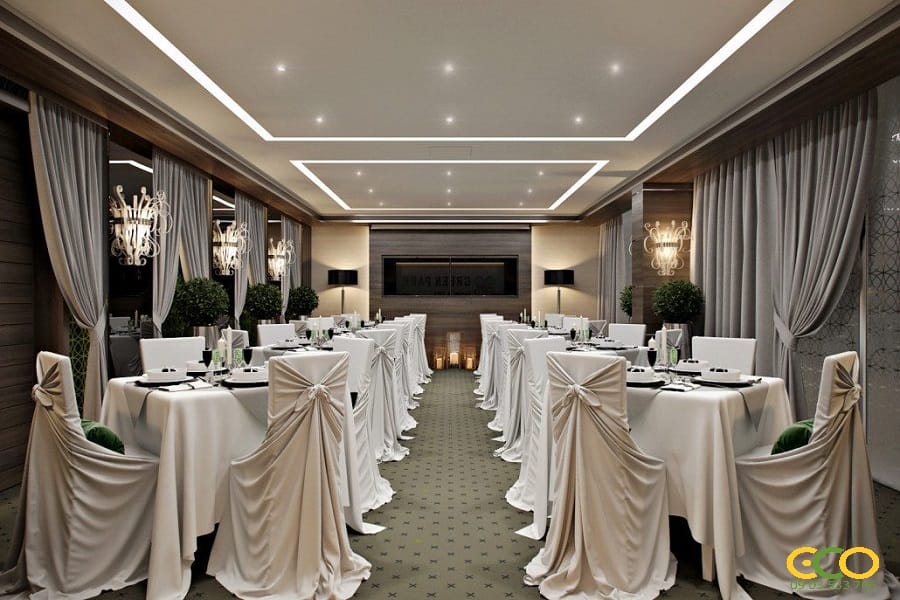 Thiết kế thi công nội thất khách sạn nhà hàng rộng rãi 