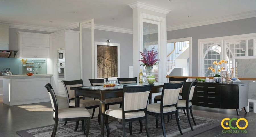 Thiết kế thi công nội trọn gói chung cư tân cổ điển - anh Tuyên 2 Thiết kế thi công nội thất phòng bếp chung cư rộng