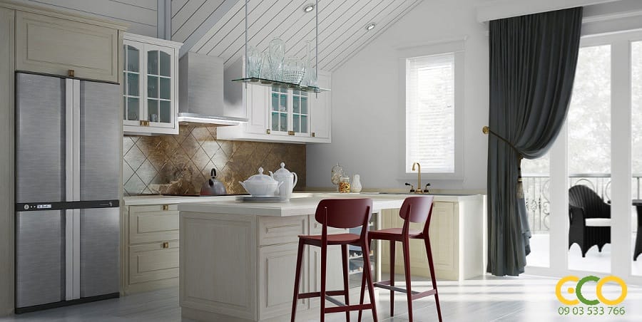 Nội thất bếp chung cư rộng đẹp, sang trọng 