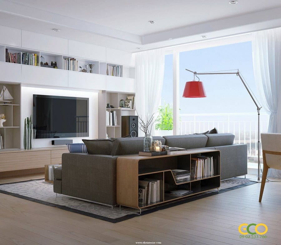 Thiết kế thi công nội thất phòng khách chung cư hiện đại đẹp 