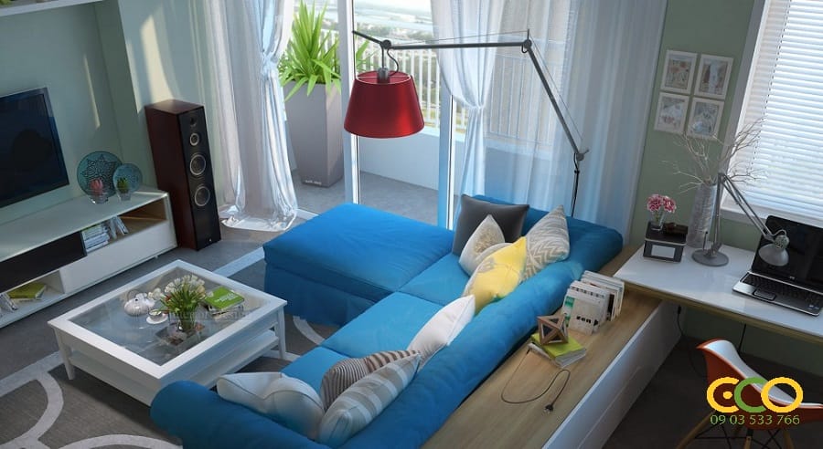 Thiết kế thi công nội thất phòng khách chung cư tươi trẻ