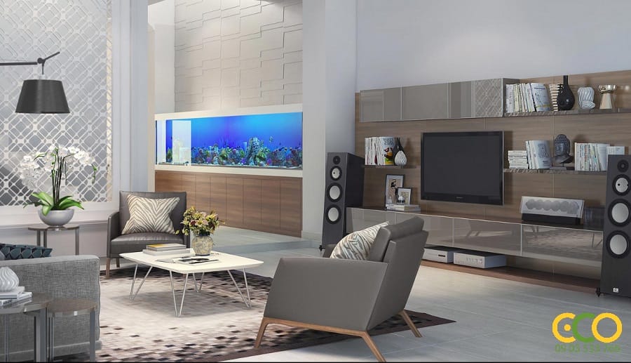 Thiết kế thi công nội thất chung cư hiện đại 2 phòng ngủ 2 Không gian nội thất phòng khách chung cư hiện đại