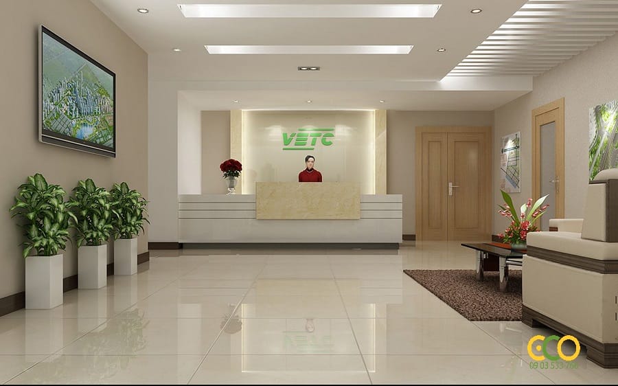 Thiết kế thi công nội thất sảnh văn phòng công ty đẹp