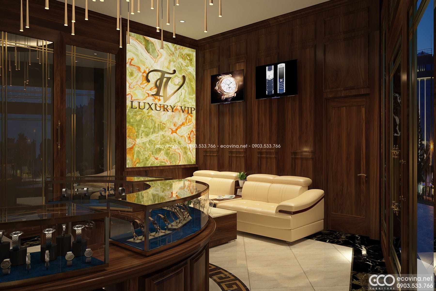 thiet ke thi cong noi that tron goi shworoom dong ho dien thoai cao cap 2