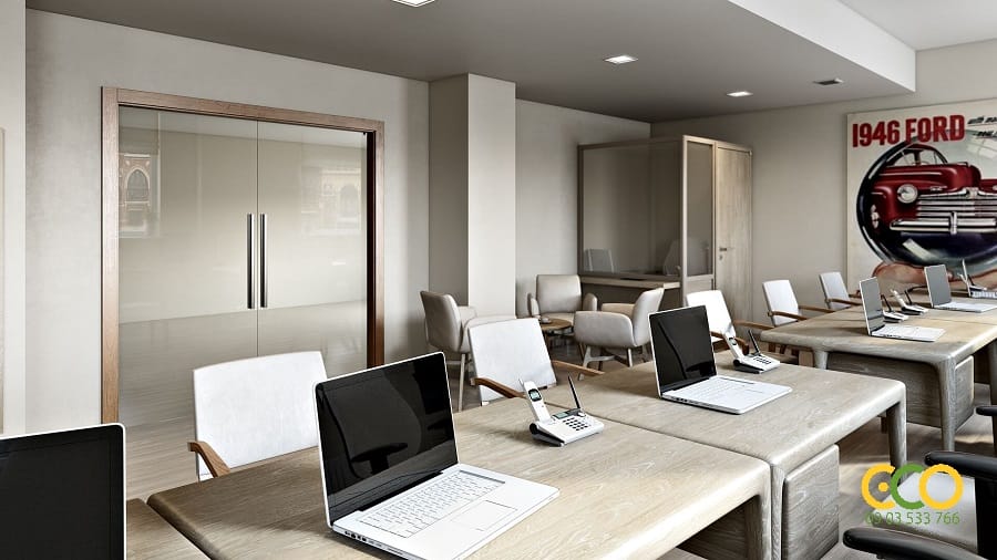 Báo giá thiết kế thi công nội thất văn phòng theo yêu cầu 8 Thiết kế thi công nội thất văn phòng làm việc đơn giản tiện nghi