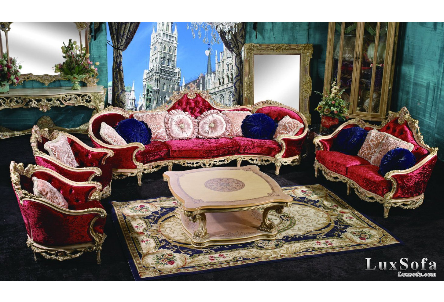 sofa co dien sang trong mau do SC42
